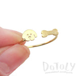 Cartoon Puppy Dog Face and Bone Shaped Adjustable Ring in Gold | DOTOLY | DOTOLY