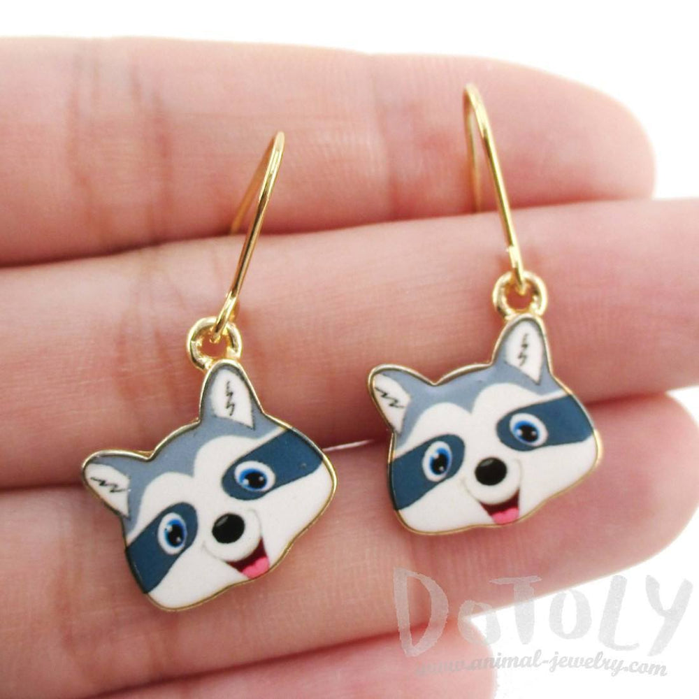 Cartoon Raccoon Face Shaped Dangle Drop Earrings | Animal Jewelry | DOTOLY