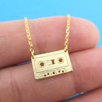 Cassette Mixed Tape Retro Friendship Pendant Necklace in Gold