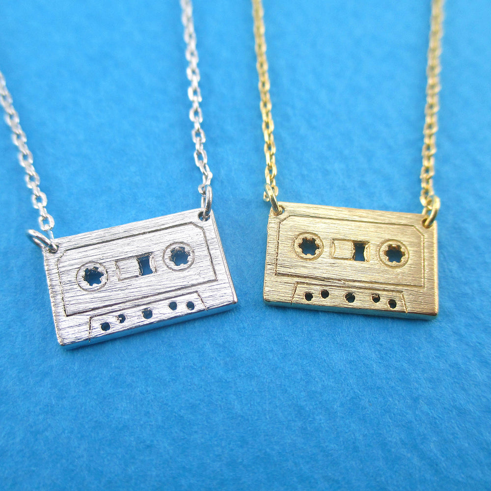 Cassette Mixed Tape Retro Friendship Pendant Necklace in Silver