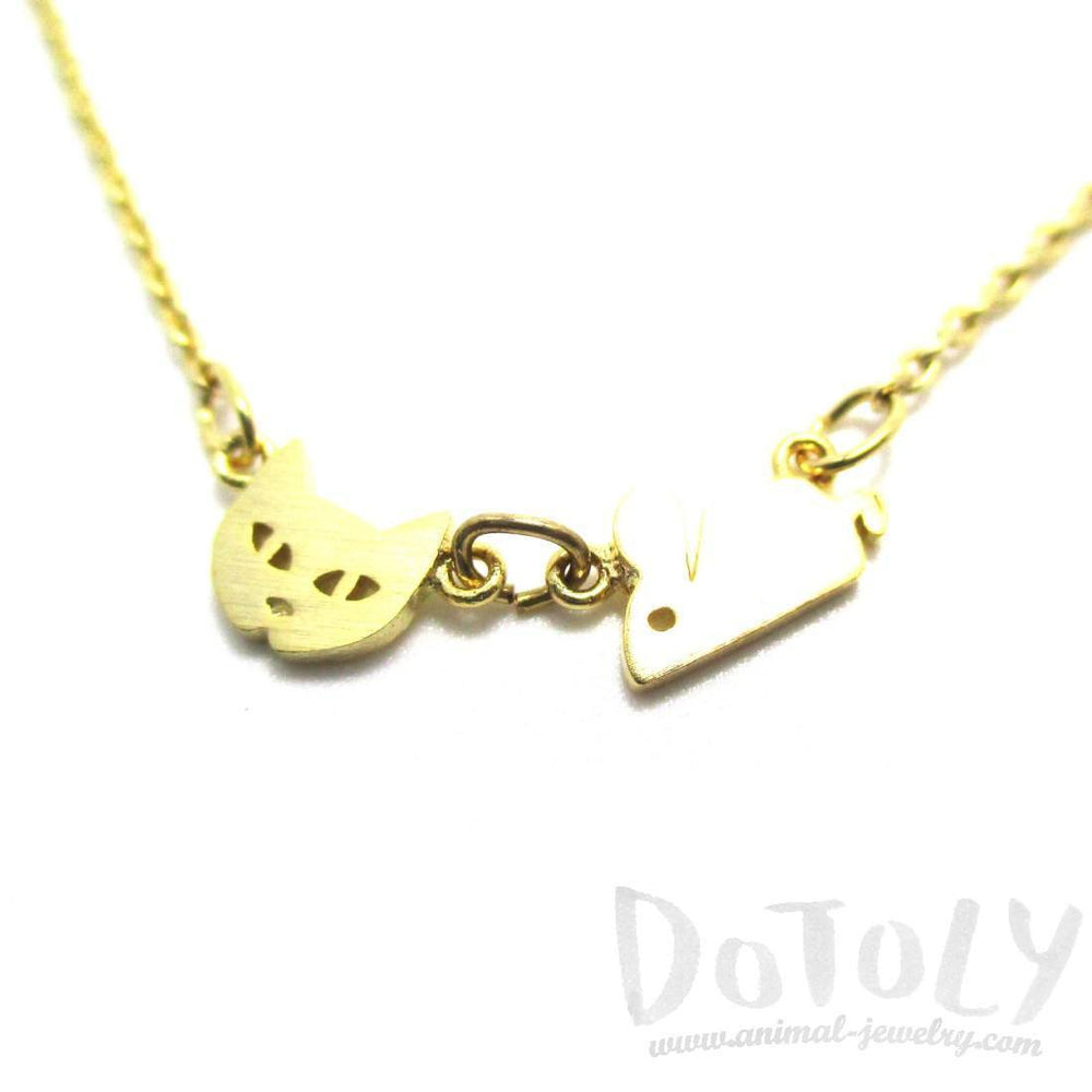 Cat and Mouse Shaped Charm Necklace in Gold | Animal Jewelry | DOTOLY