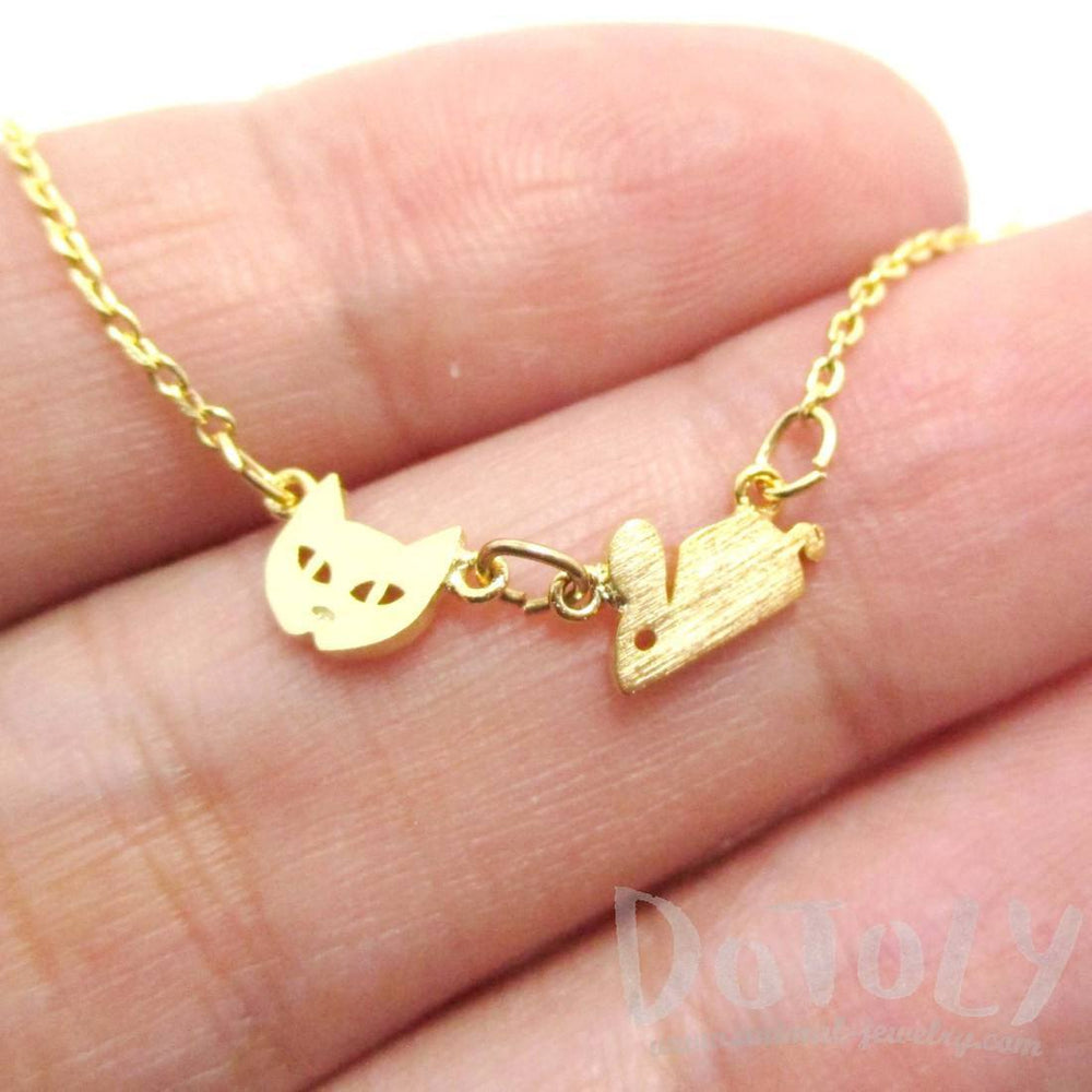Cat and Mouse Shaped Charm Necklace in Gold | Animal Jewelry | DOTOLY