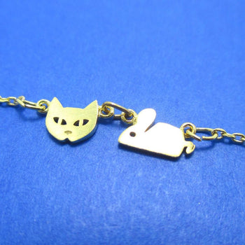 Cat and Mouse Shaped Charm Necklace in Gold | Animal Jewelry | DOTOLY