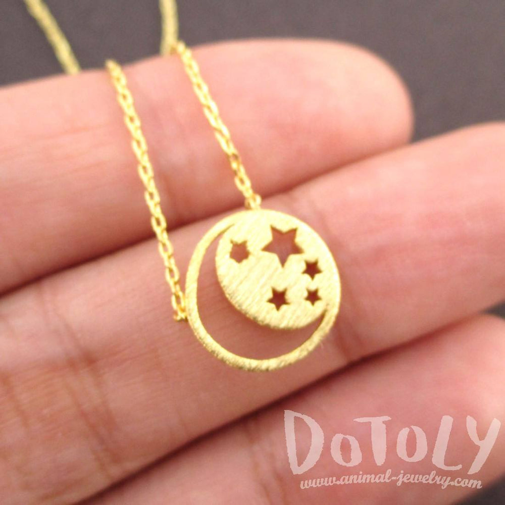 Celestial Crescent Moon and Stars Cut Out Shaped Pendant Necklace in Gold | DOTOLY | DOTOLY