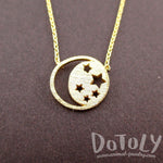 Celestial Crescent Moon and Stars Cut Out Shaped Pendant Necklace in Gold | DOTOLY | DOTOLY