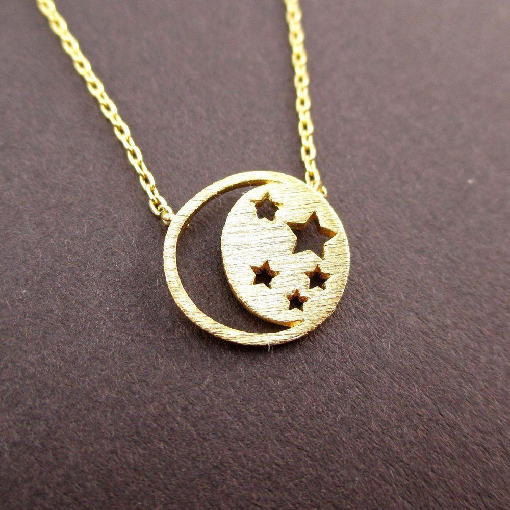 Celestial Crescent Moon and Stars Cut Out Shaped Pendant Necklace in Gold | DOTOLY | DOTOLY