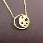 Celestial Crescent Moon and Stars Cut Out Shaped Pendant Necklace in Gold | DOTOLY | DOTOLY