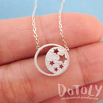 Celestial Crescent Moon and Stars Cut Out Shaped Pendant Necklace in Silver | DOTOLY | DOTOLY