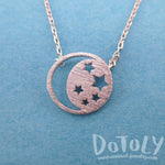 Celestial Crescent Moon and Stars Cut Out Shaped Pendant Necklace in Silver | DOTOLY | DOTOLY
