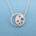 Celestial Crescent Moon and Stars Cut Out Shaped Pendant Necklace in Silver | DOTOLY | DOTOLY