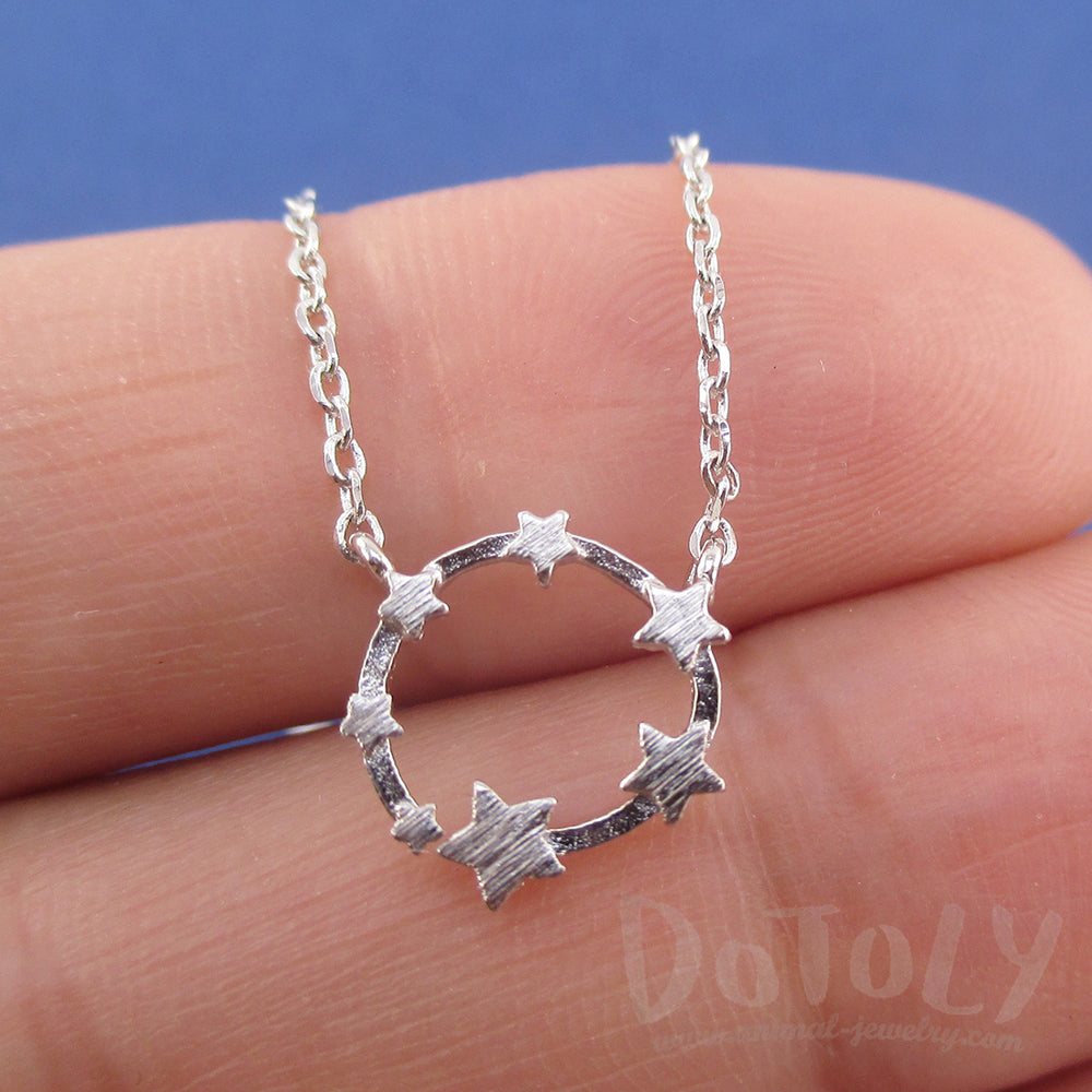 Celestial Stars Shaped Round Pendant Necklace in Silver