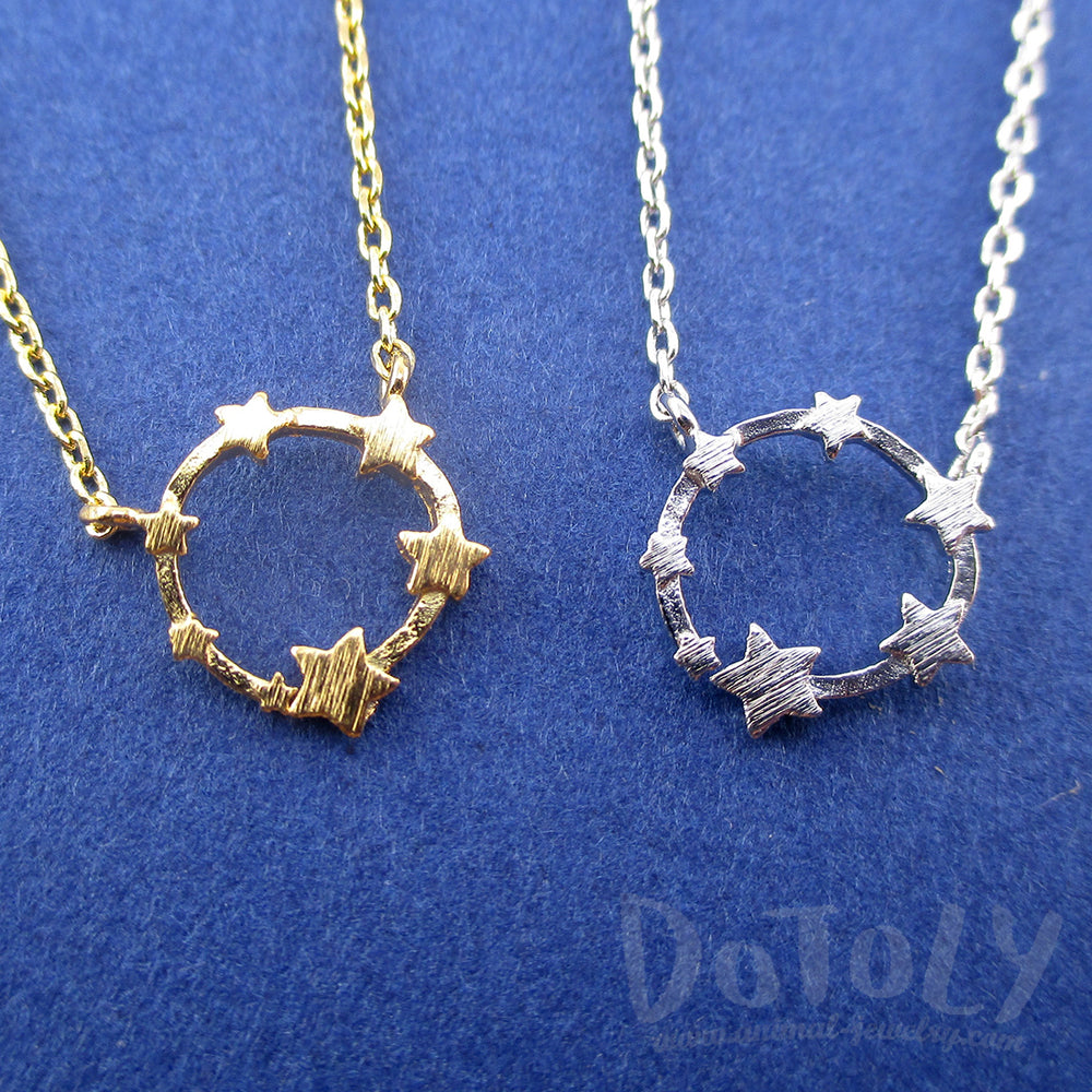 Celestial Stars Shaped Round Pendant Necklace in Gold or Silver