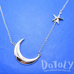 Celestrial Crescent Moon and Stars Charm Necklace in Silver | DOTOLY | DOTOLY