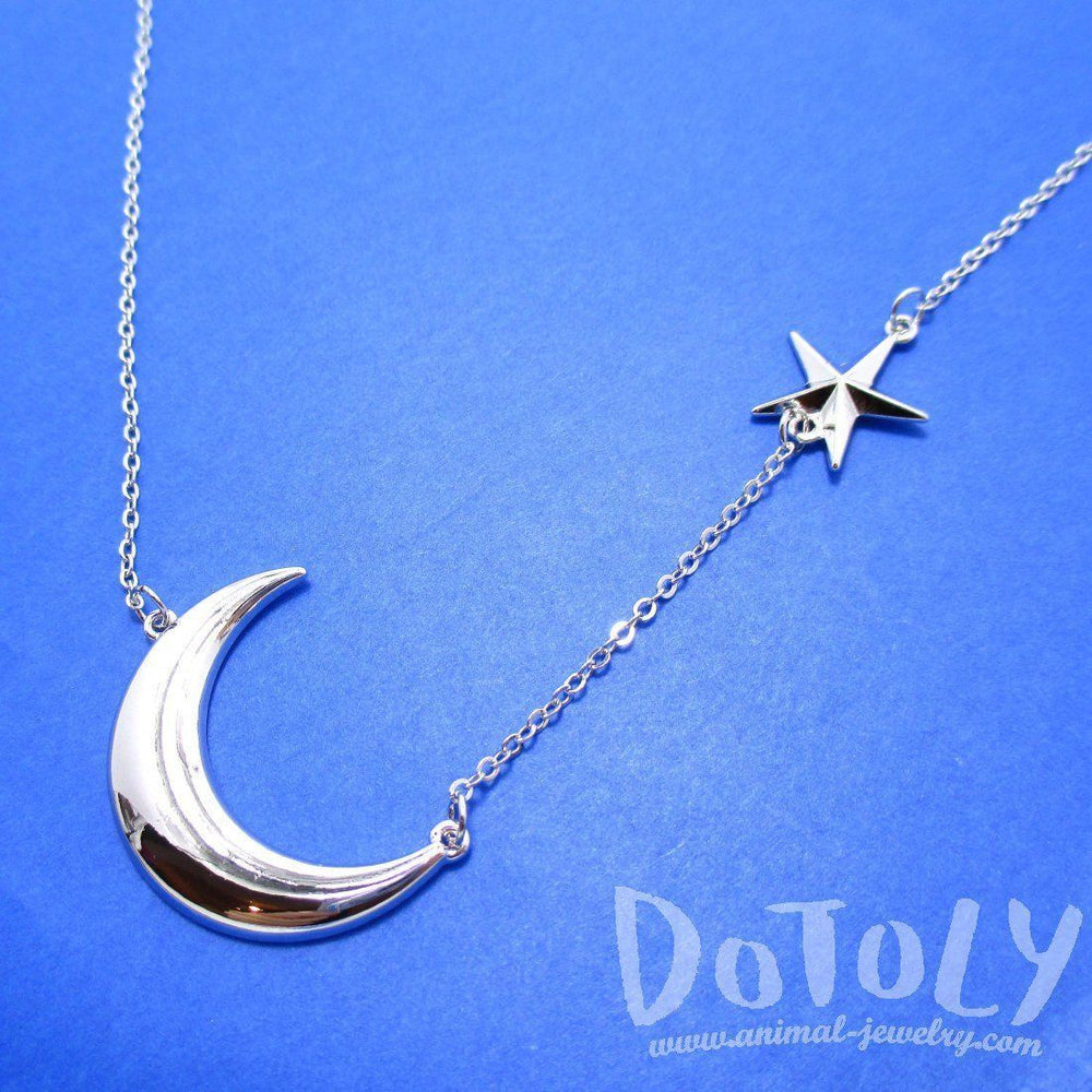 Celestrial Crescent Moon and Stars Charm Necklace in Silver | DOTOLY | DOTOLY