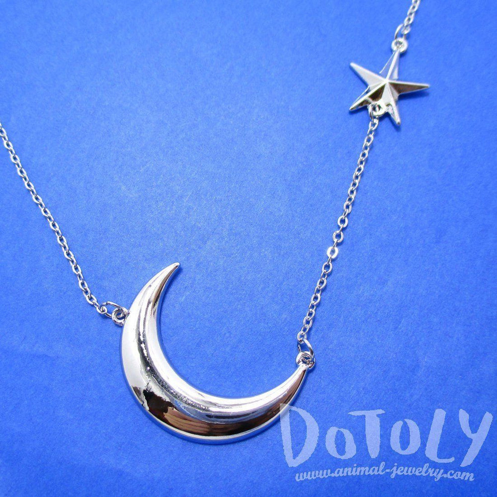 Celestrial Crescent Moon and Stars Charm Necklace in Silver | DOTOLY | DOTOLY