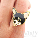 Chihuahua Puppy Shaped Limited Edition Adjustable Animal Ring in Black