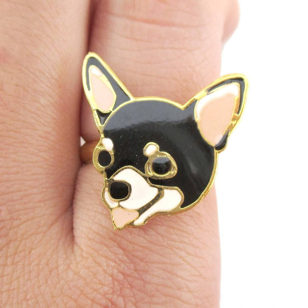 Chihuahua Puppy Shaped Limited Edition Adjustable Animal Ring in Black