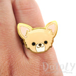 Chihuahua Puppy Face Shaped Adjustable Animal Ring in Tan | DOTOLY