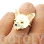 Chihuahua Puppy Shaped Limited Edition Adjustable Animal Ring in White