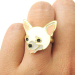 Chihuahua Puppy Shaped Limited Edition Adjustable Animal Ring in White