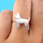 Chihuahua with Rhinestone Collar Shaped Adjustable Ring for Dog Lovers in Silver