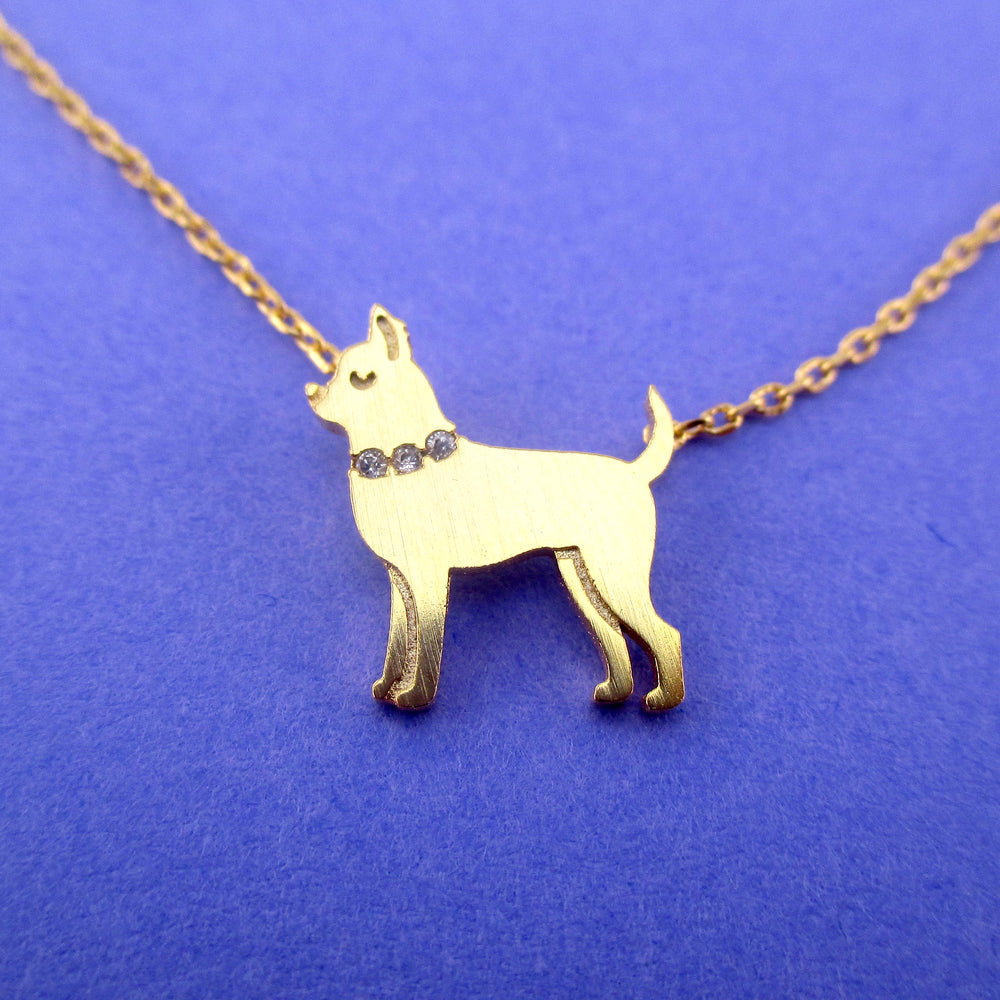 Chihuahua with Rhinestone Collar Shaped Pendant Necklace in Rose Gold Silver or Gold