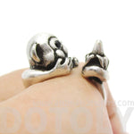 Chimpanzee Animal Wrap Ring with Banana in Silver