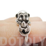 Chimpanzee Animal Wrap Ring with Banana in Silver