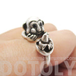 Chimpanzee Animal Wrap Ring with Banana in Silver