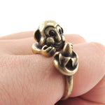 Chimpanzee Holding a Banana Animal Hug Ring in Brass | US Sizes 6 to 8