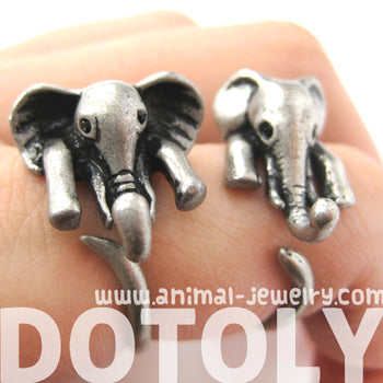 African Elephant Animal Wrap Around Ring in Silver - Sizes 6 to 10.5 Available | DOTOLY