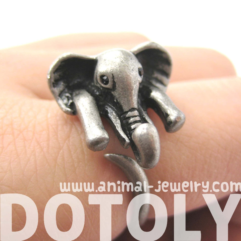 African Elephant Animal Wrap Around Ring in Silver - Sizes 6 to 10.5 Available | DOTOLY