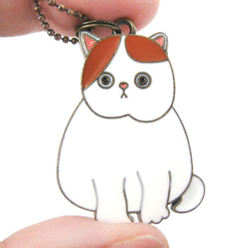 Chubby Kitty Cat Shaped Enamel Animal Pendant Necklace | Animal Jewelry