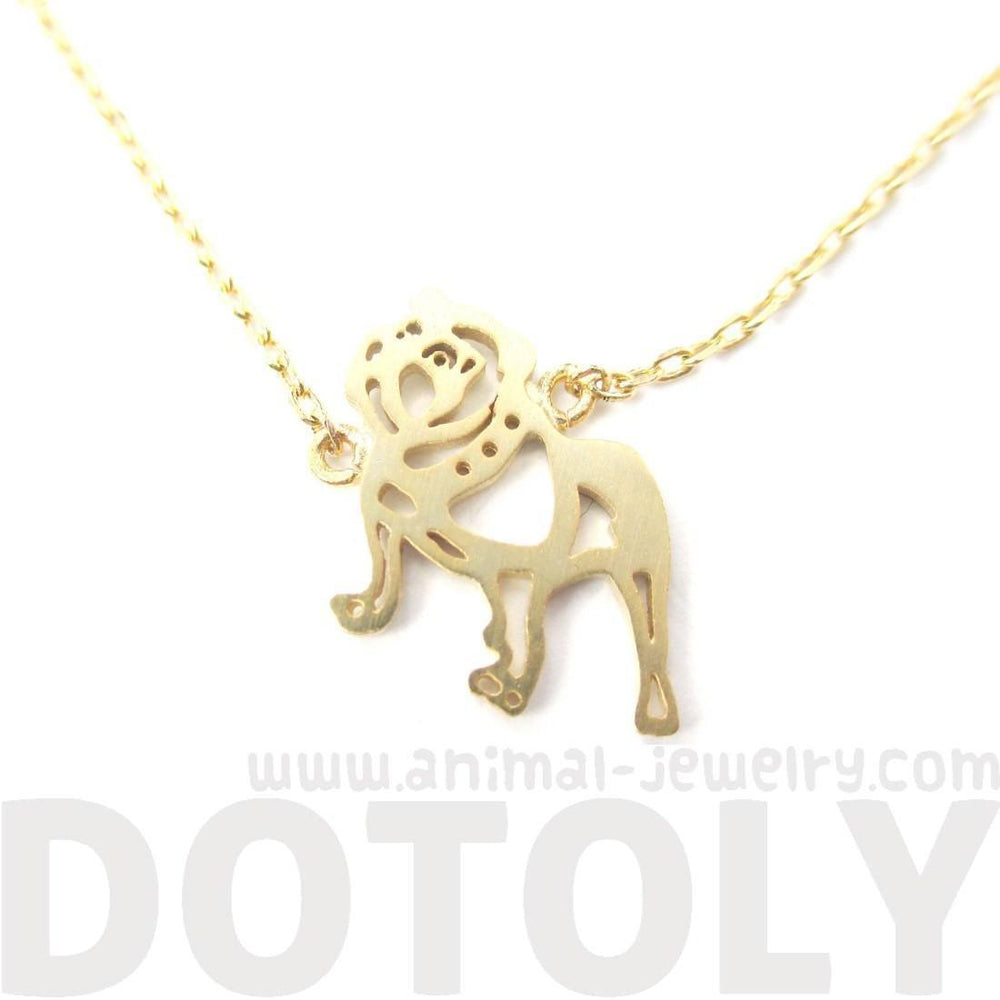 Classic Bulldog Cut Out Shaped Animal Pendant Necklace in Gold