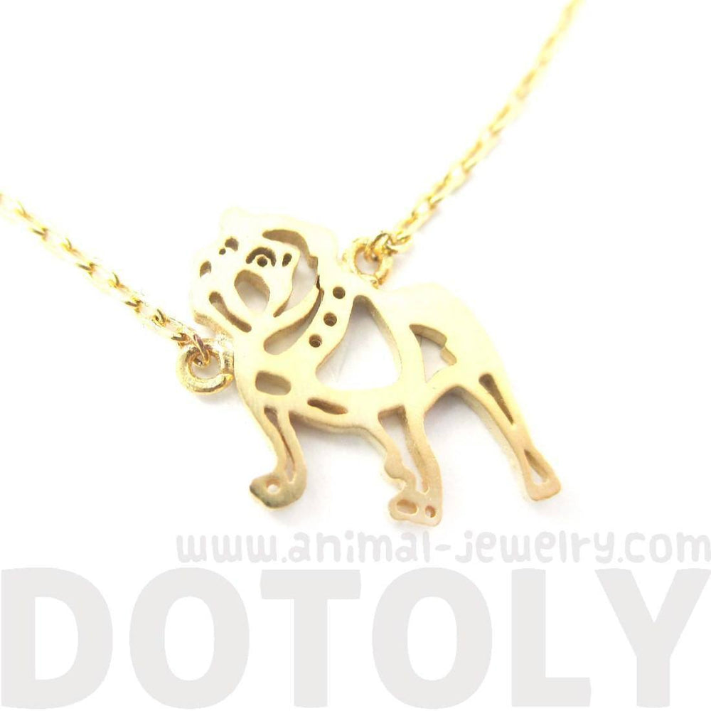 Classic Bulldog Cut Out Shaped Animal Pendant Necklace in Gold