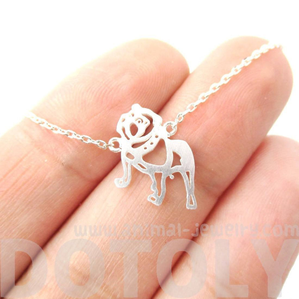 Classic Bulldog Cut Out Shaped Animal Pendant Necklace in Silver