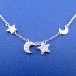 Classic Crescent Moon and Stars Shaped Rhinestone Choker Necklace