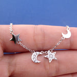Classic Crescent Moon and Stars Shaped Rhinestone Choker Necklace