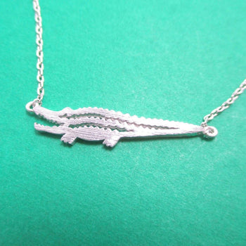 Minimal Crocodile Alligator Shaped Charm Necklace in Silver | DOTOLY | DOTOLY