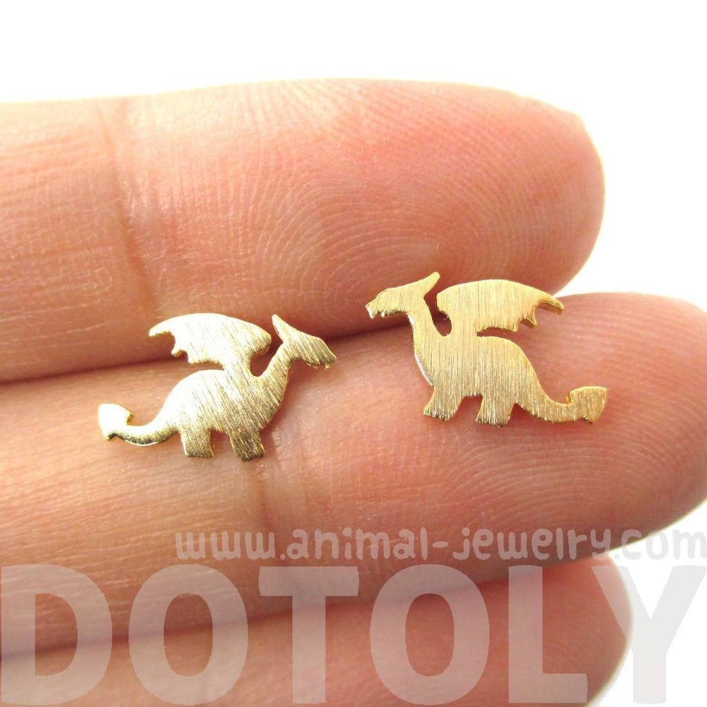Classic Dragon Silhouette Shaped Allergy Free Stud Earrings in Gold | Animal Jewelry | DOTOLY