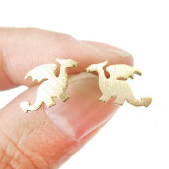 Classic Dragon Silhouette Shaped Allergy Free Stud Earrings in Gold | Animal Jewelry | DOTOLY