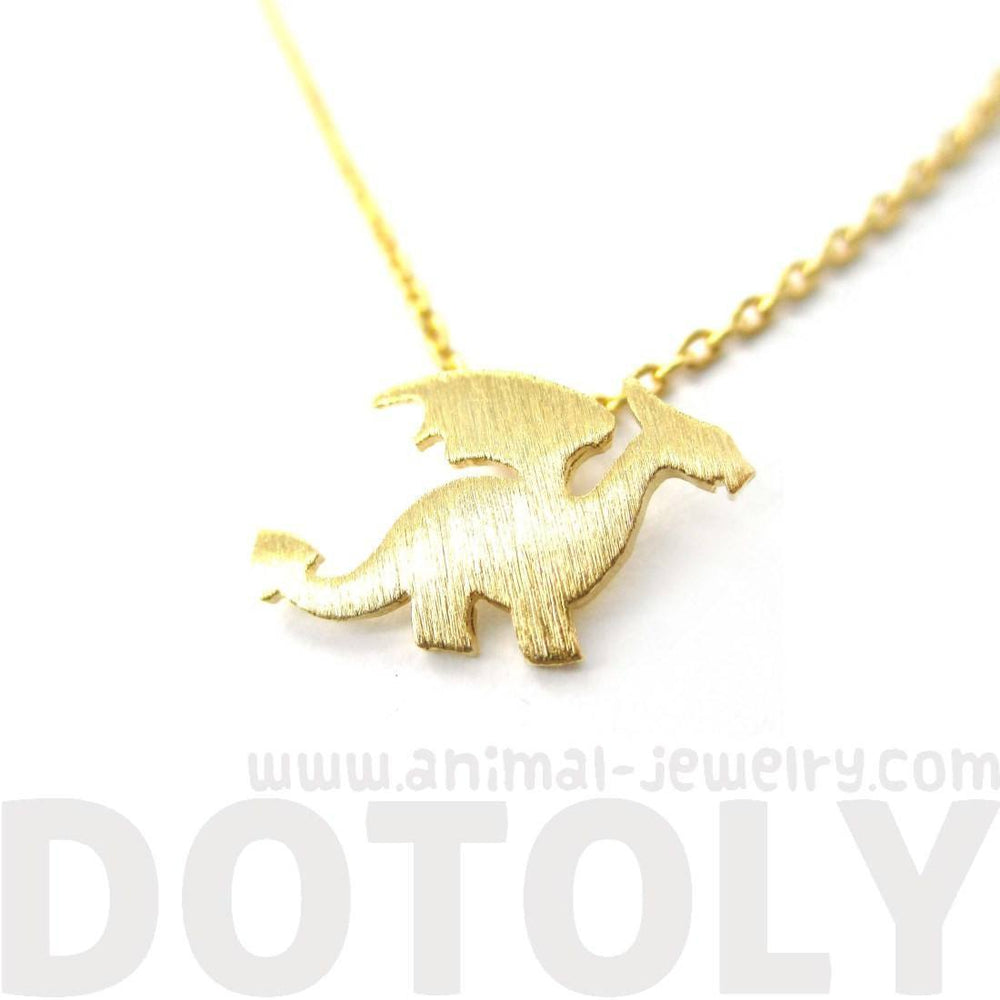 Classic Dragon Silhouette Shaped Pendant Necklace in Gold | Animal Jewelry | DOTOLY