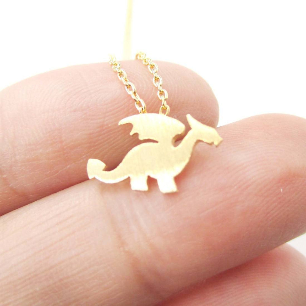 Classic Dragon Silhouette Shaped Pendant Necklace in Gold | Animal Jewelry | DOTOLY