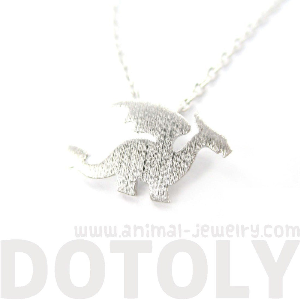 Classic Dragon Silhouette Shaped Pendant Necklace in Silver | Animal Jewelry | DOTOLY