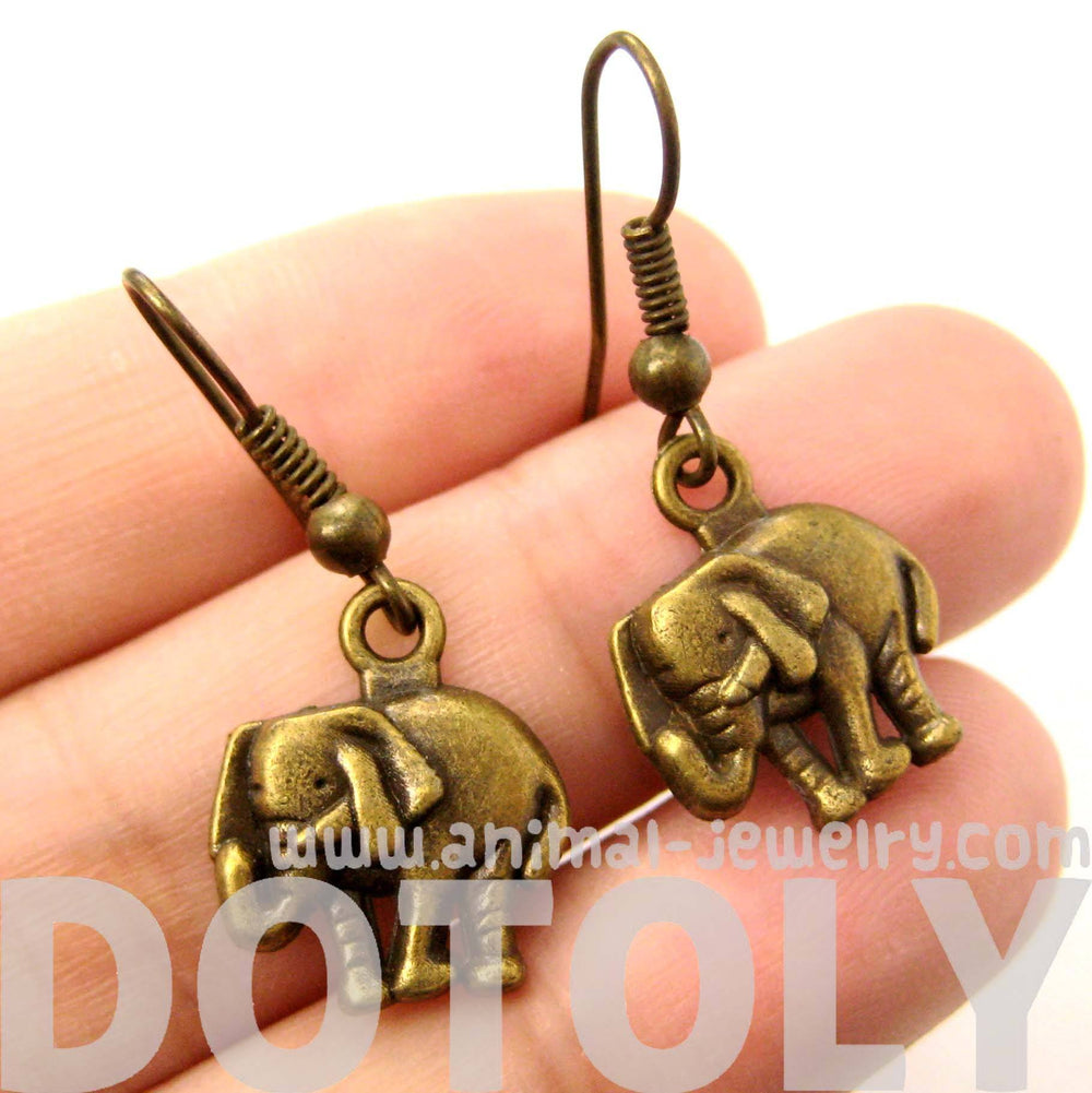 Classic Elephant Shaped Dangle Earrings in Brass | Animal Jewelry | DOTOLY