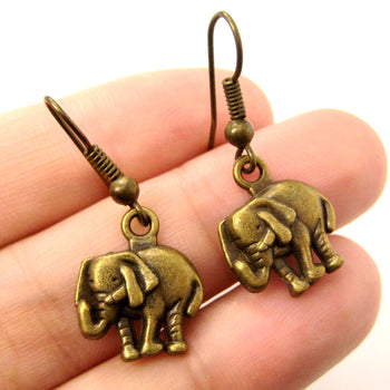 Classic Elephant Shaped Dangle Earrings in Brass | Animal Jewelry | DOTOLY