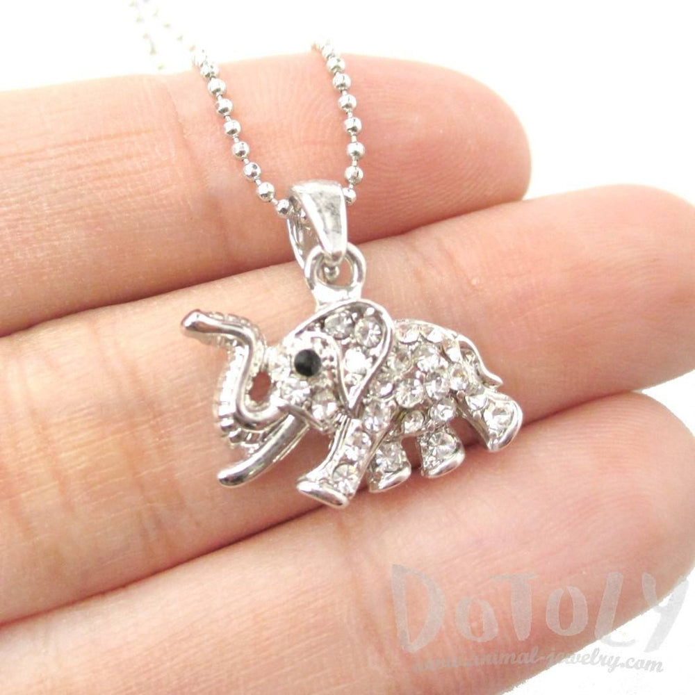Classic Elephant Shaped Rhinestone Pendant Necklace in Silver | DOTOLY | DOTOLY