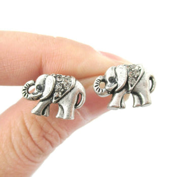 Classic Elephant Shaped Stud Earrings in Silver with Rhinestones | Animal Jewelry | DOTOLY