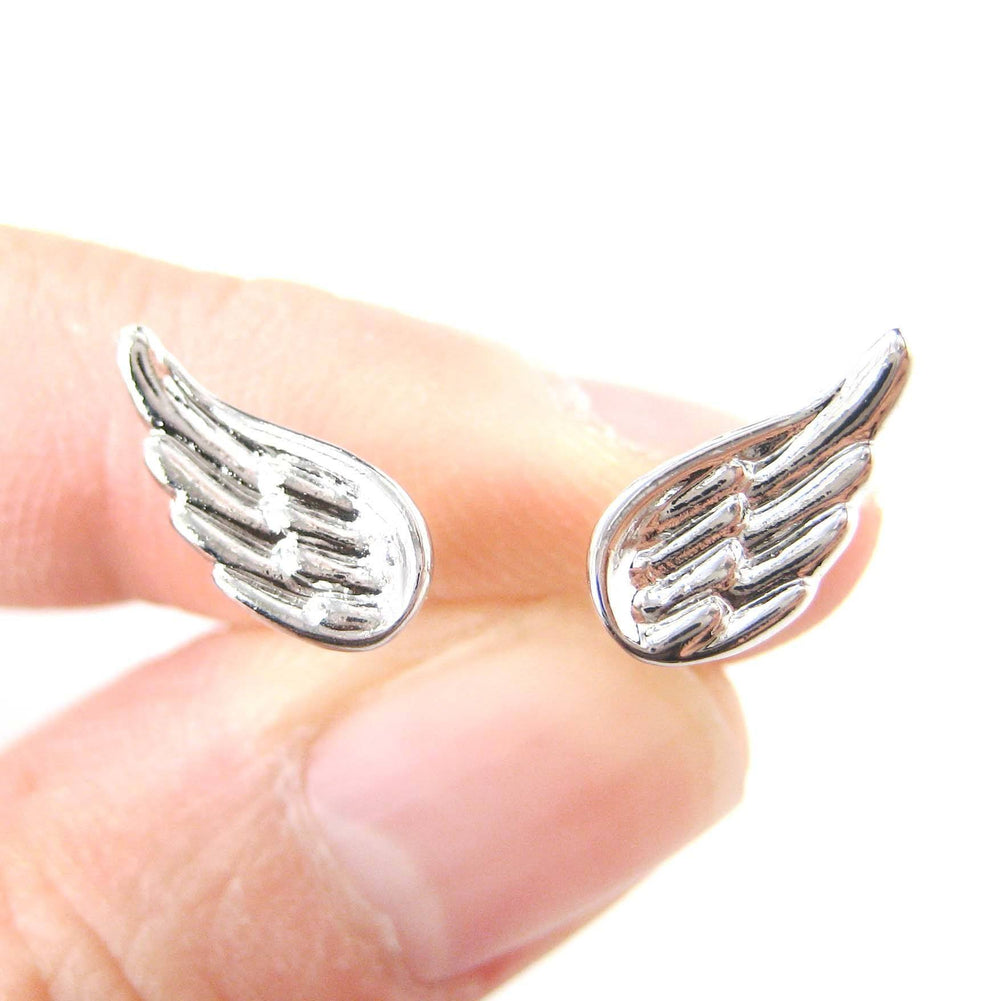 Classic Feather Shaped Angel Wing Stud Earrings in Silver | DOTOLY | DOTOLY