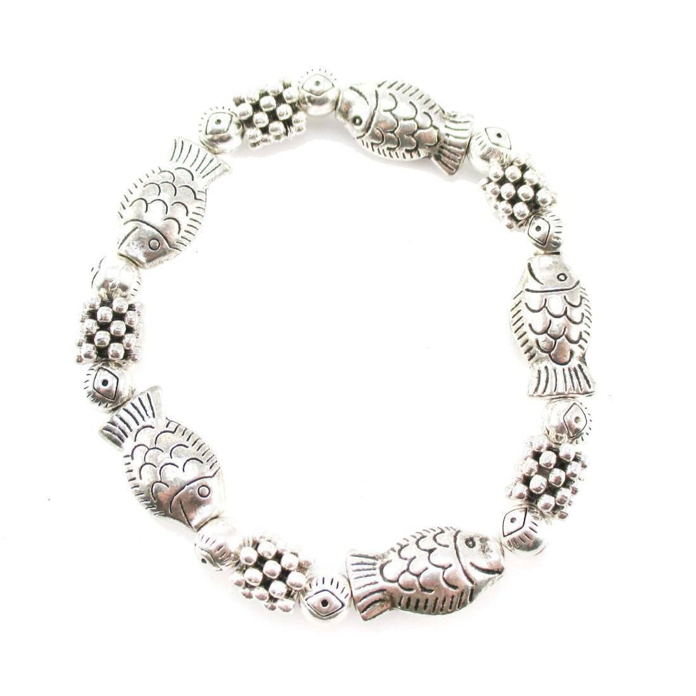 Classic Fish Shaped Beaded Charm Stretchy Bracelet in Silver | DOTOLY | DOTOLY